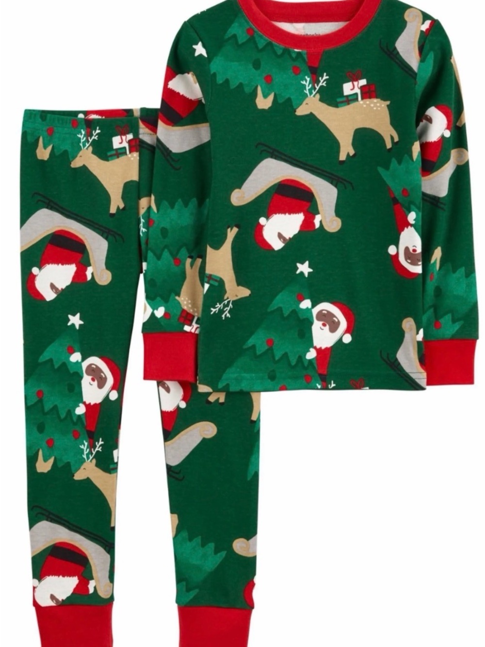 Brand New Carters Kids Black Santa & Christmas Tree Holiday Pajama Set.Size 12m